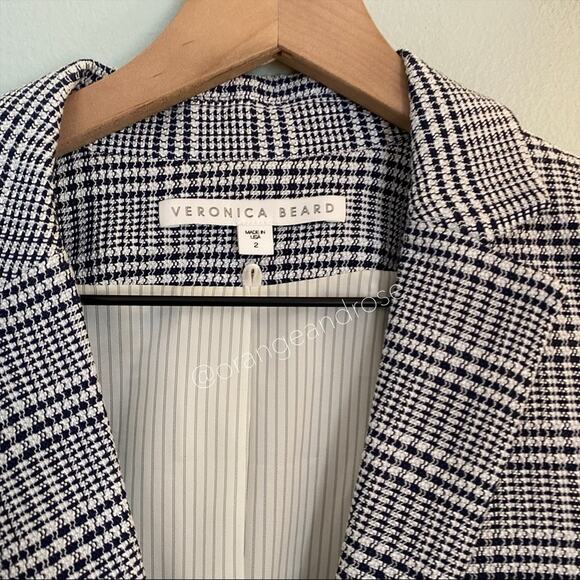 Veronica Beard Navy Blue White Leo One Button Dickey Blazer Jacket 2 Plaid - Picture 3 of 15